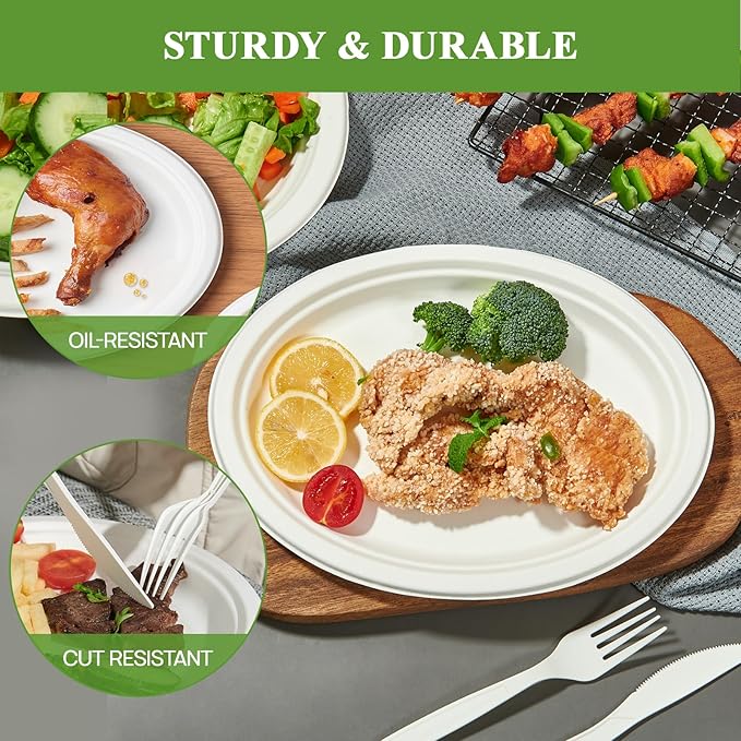 Vplus 300 Pack 100% Compostable Oval Paper Plates 12 inch Super Strong - Image 4