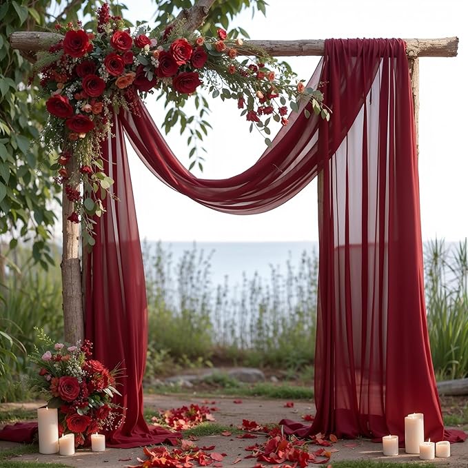 Wedding Arch Draping Fabric, 1 Panel 18FT Burgundy Sheer Backdrop Curtain - Image 9