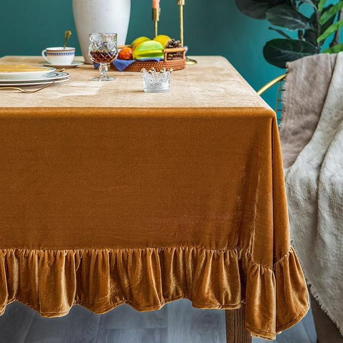 Velvet Tablecloth Luxurious Solid Rectangle Table Cloth, Oblong Retro Farmhouse by GLORYSEASON