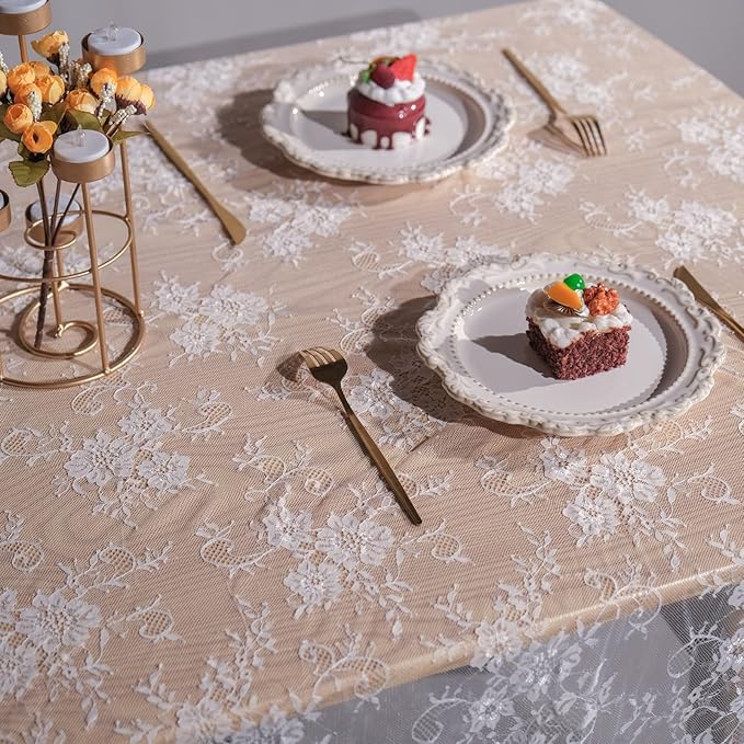 TINWIN Rectangle Lace Tablecloth 60x120 Inch White Vintage Runner Eyelash Fabric - Image 8