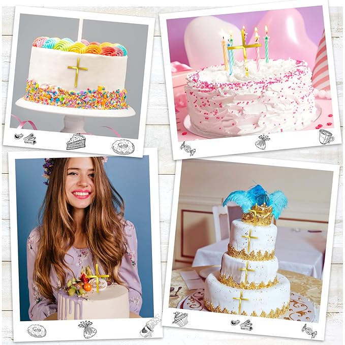 Blulu 16 Pieces Baptism Cake Toppers Crossing Cupcake Toppers Gold Mirror - Image 6