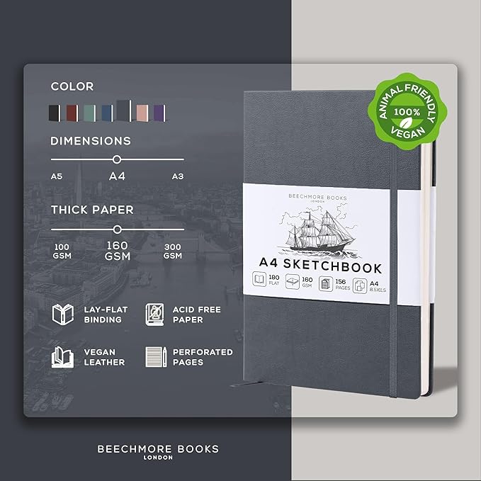 Beechmore Books A4 Sketchbook – 8.5x11 Premium Vegan Leather Bound Large Sketch - Image 2