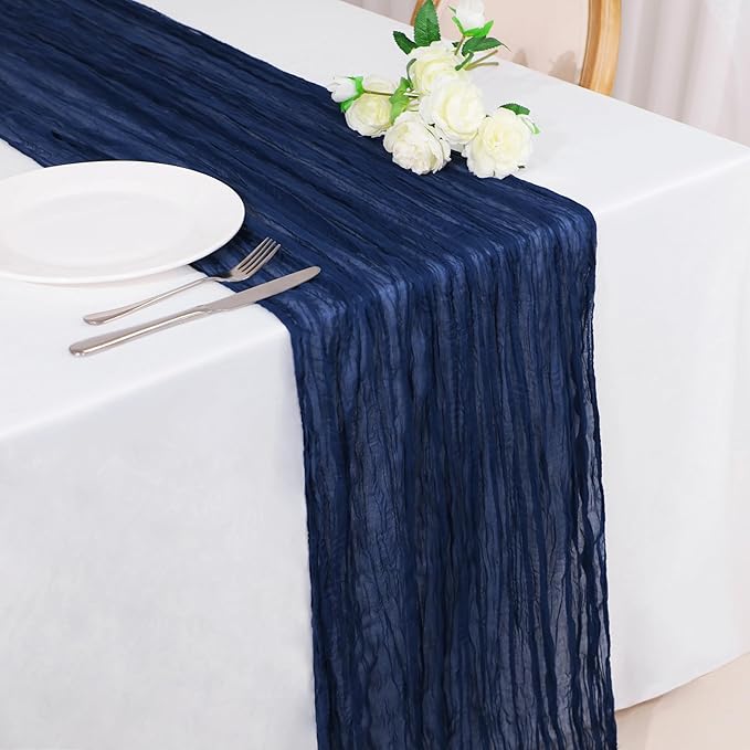 Snowkingdom 6PCS 13Ft Navy Blue Cheesecloth Table Runner, 160inch Long Cheese - Image 2