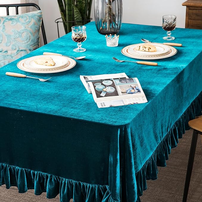 Velvet Tablecloth Luxurious Solid Rectangle Table Cloth, Oblong Retro Farmhouse - Image 7