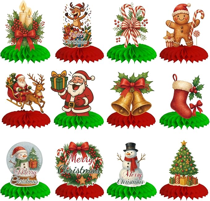 12Pcs Christmas Honeycomb Centerpieces Christmas Table Toppers Decorations by Unknown