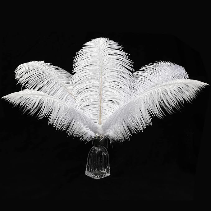 12pcs Natural White Ostrich Feathers 12-14inch by Ballinger