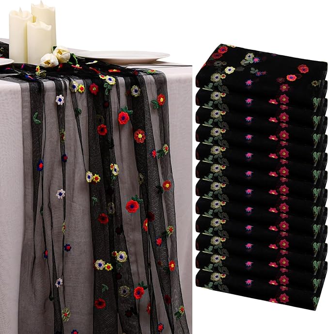 BINBE 12pcs Daisy Fall Table Runner Embroidery Gauze 10FT Florals Seasonal by BINBE