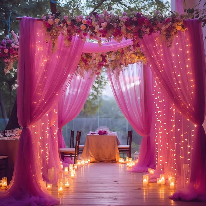 20×10ft Hot Pink Tulle Backdrop Curtain - Image 7