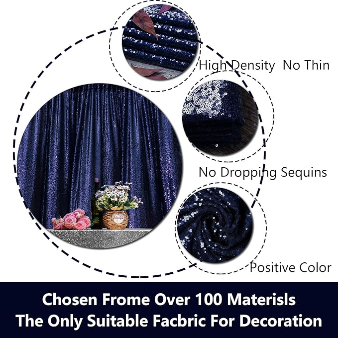 JYFLZQ Navy Blue Sequin Backdrop Curtains 7ft x 7ft 1 Panel Glitter Photo Booth - Image 7