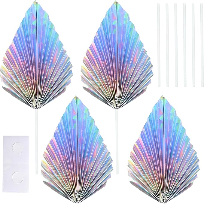 Gyufise 6Pcs Paper Palm Fan Cake Toppers Palm Spear Leaves Fan Cupcake Toppers - Image 3