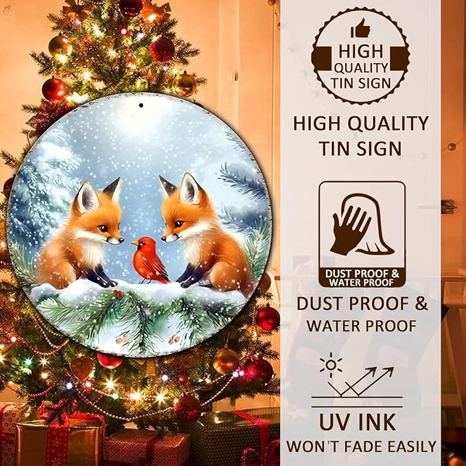 Christmas Round Fox Metal Tin Sign - Image 4
