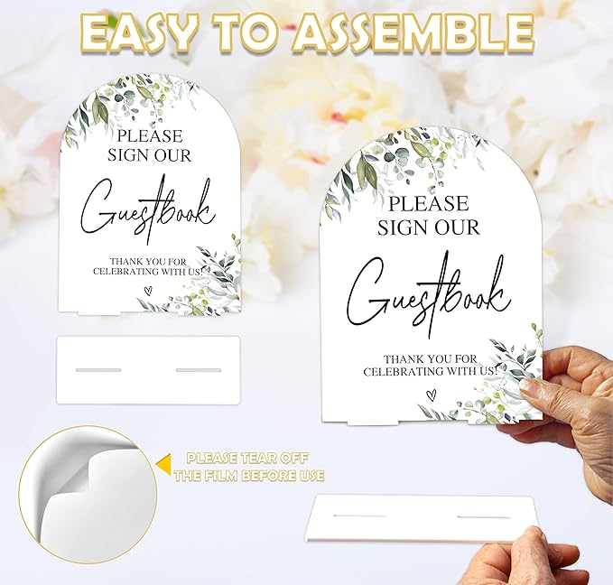 Greenery Please Sign Our Guestbook Sign, 6 x 8 Inch White Arch Acrylic Wedding - Image 3