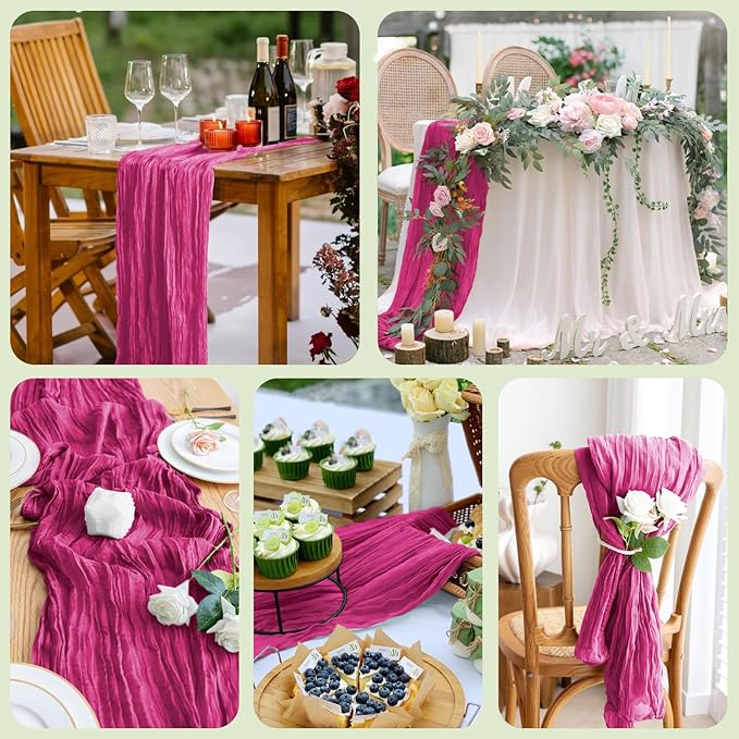 Asee'm 12pcs Cheesecloth Table Runner 120 Inches Long Fuchsia Boho Gauze Cheese - Image 7