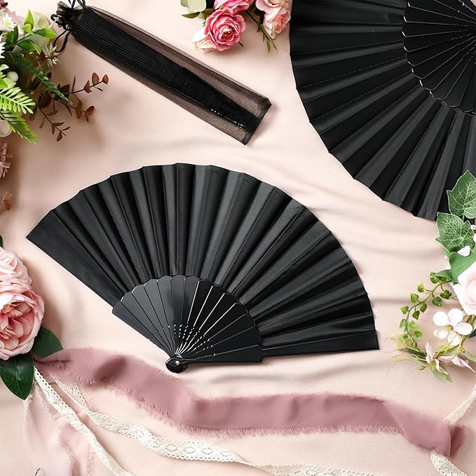 Wenqik 80 Pcs Wedding Folding Hand Fans Bulk Silk Fabric Chinese Handheld - Image 5