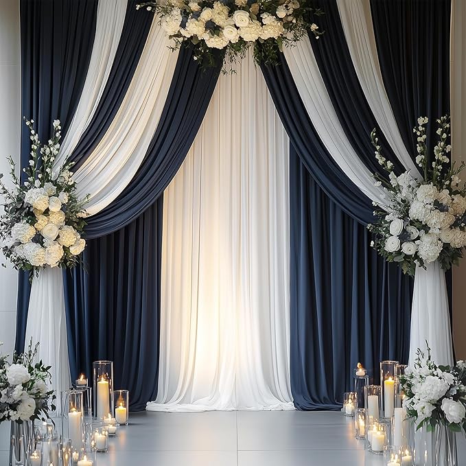 30ftx14FT Wrinkle Free Navy Blue Backdrop Curtain, 6 Panels 14FT Height Navy - Image 8