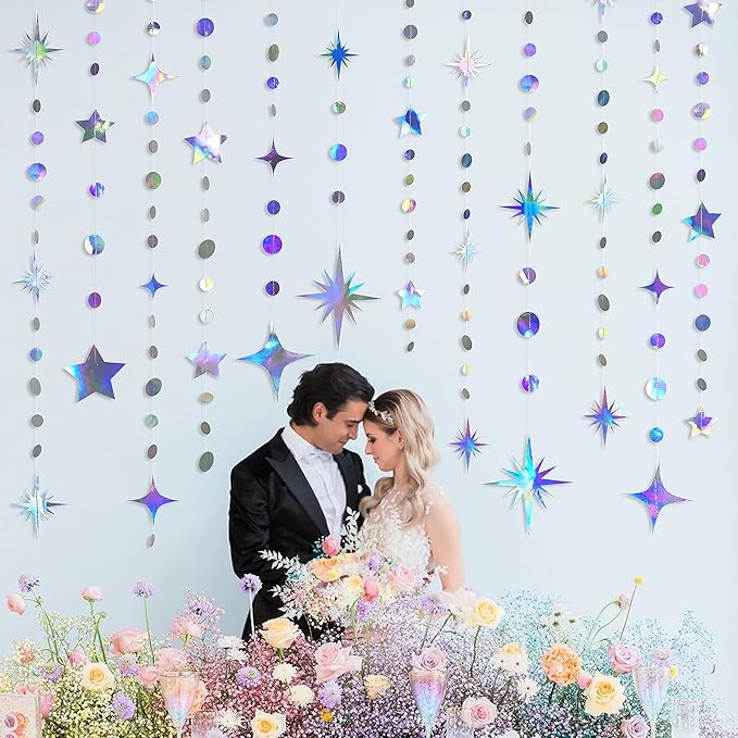 Iridescent Party Decorations Star Circle Dot Paper Garland Banner Bunting - Image 7