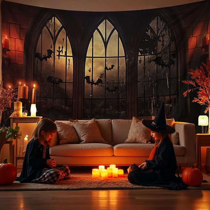 QGHOT Halloween Tapestry Wall Hanging Horror Castle Window Tapestry Gothic by QGHOT