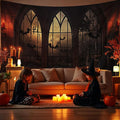 QGHOT Halloween Tapestry Wall Hanging Horror Castle Window Tapestry Gothic by QGHOT