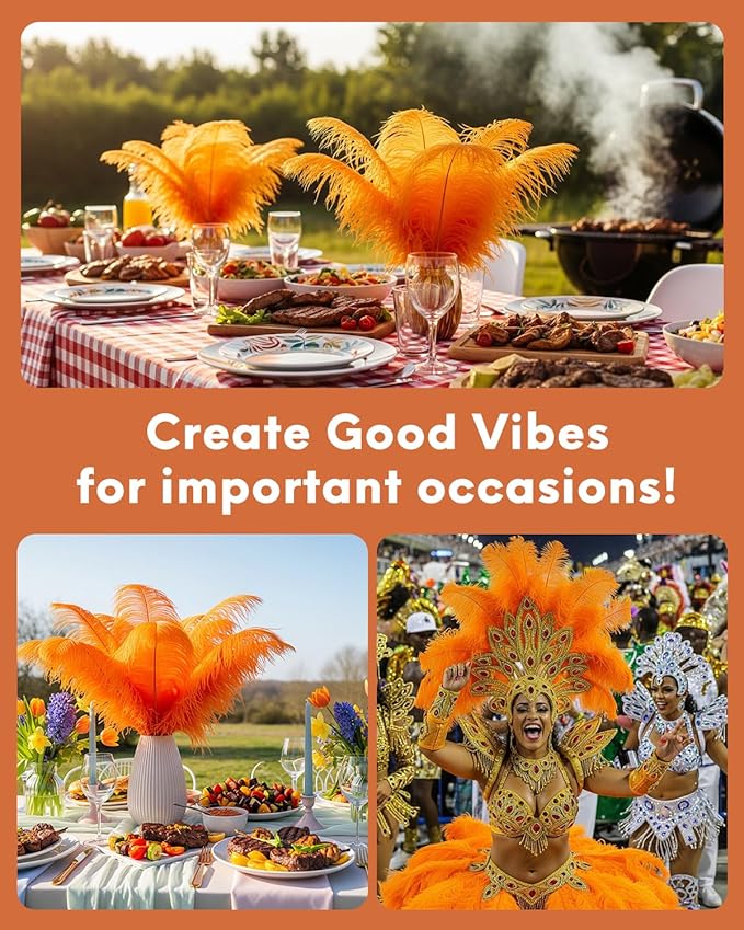 NEWONG 30pcs Orange Ostrich Feathers Natural Bulk 11-14inch Vase Craft Wedding - Image 3