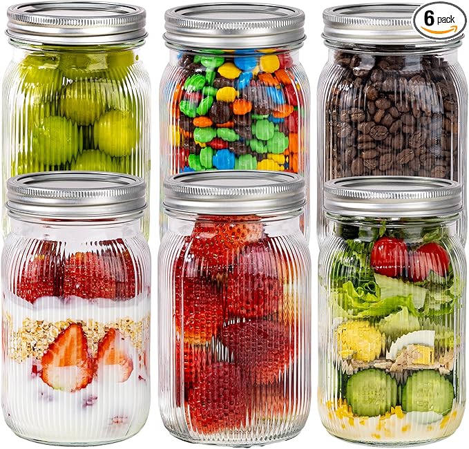 WELLIFE 6 Pcs Wide Mouth Mason Jars 32 OZ, Large Mason Jars by WELLIFE