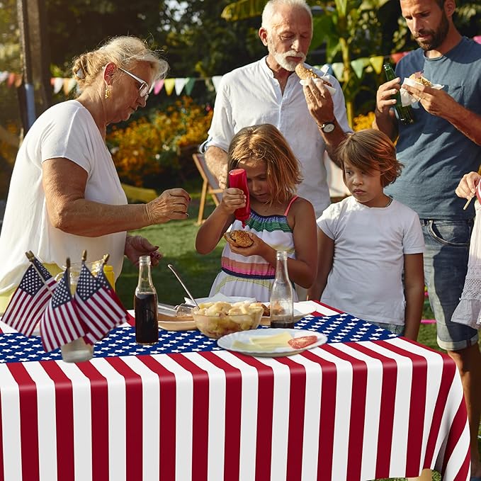 QZYL 4 Pack 4th of July Tablecloths, Rectangle Red White and Blue Tablecloth - Image 6