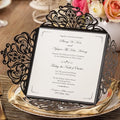 Hosmsua 6.3 x 6.3 Inch 50PCS Black Laser Cut Hollow Lace Rose Invitation Cards by Hosmsua