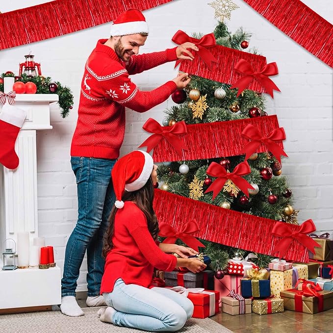 6 Pack 10 Ft Red Foil Fringe Garland Metallic Streamers Tinsel Banner Wall - Image 6