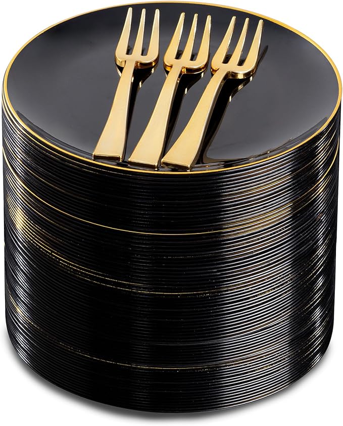 Festiva 200Pcs Black Gold Dessert Plates 6.3" by Festiva