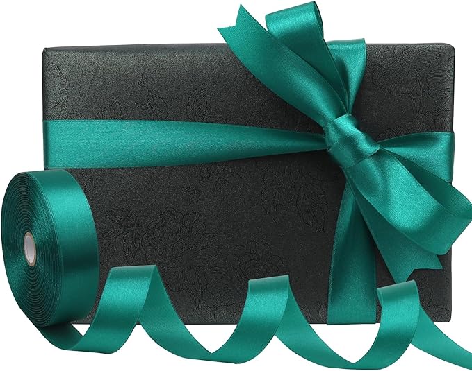 Teal Solid Satin Ribbon 1 Inch 50 Yards Solid Polyester Fabric Ribbon - Image 5