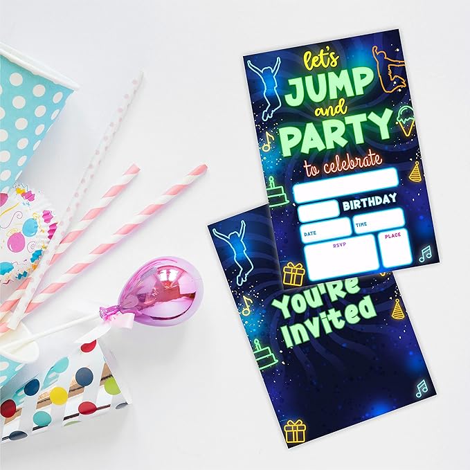 Glow Trampoline Birthday Invitations, Let's Jump & Party Birthday Invite - Image 3