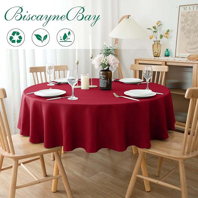 Biscaynebay 2 Pack Textured Fabric Round Tablecloths 60", Parties etc Machine - Image 2