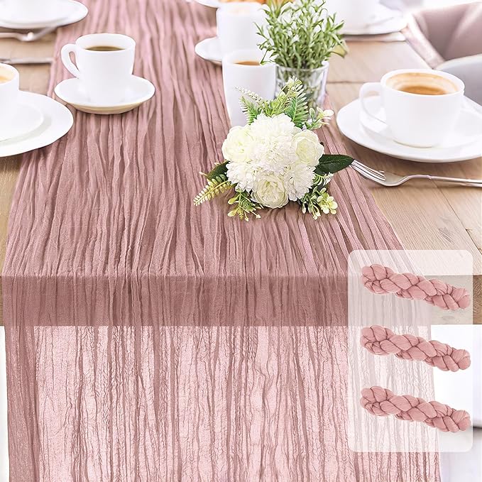 3-Pack Dusty Pink Cheesecloth Table Runners – 10FT Boho Rustic Gauze Fabric by Unknown