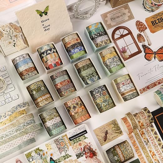 YUBBAEX 60 Rolls Value Washi Tape Pack Retro Arts Masking Tape Basic Patterns - Image 2