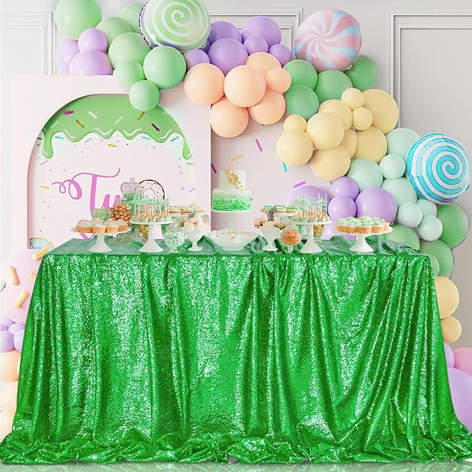QueenDream Rectangle Tablecloth 90x132 Inches Green Sequin Table Clothes - Image 2