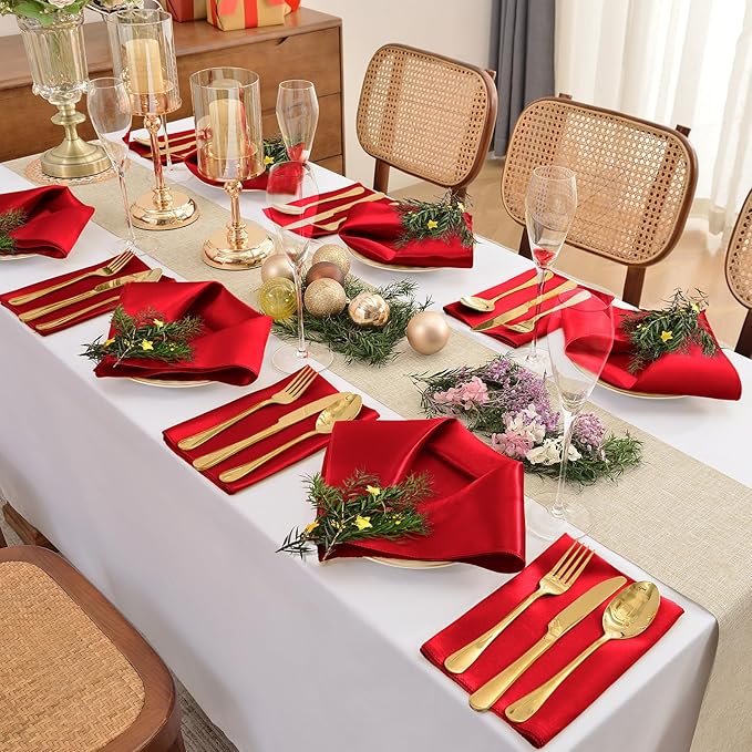 12 Pieces Red Satin Napkins, Silky Soft Smooth Washable Napkins - Image 3