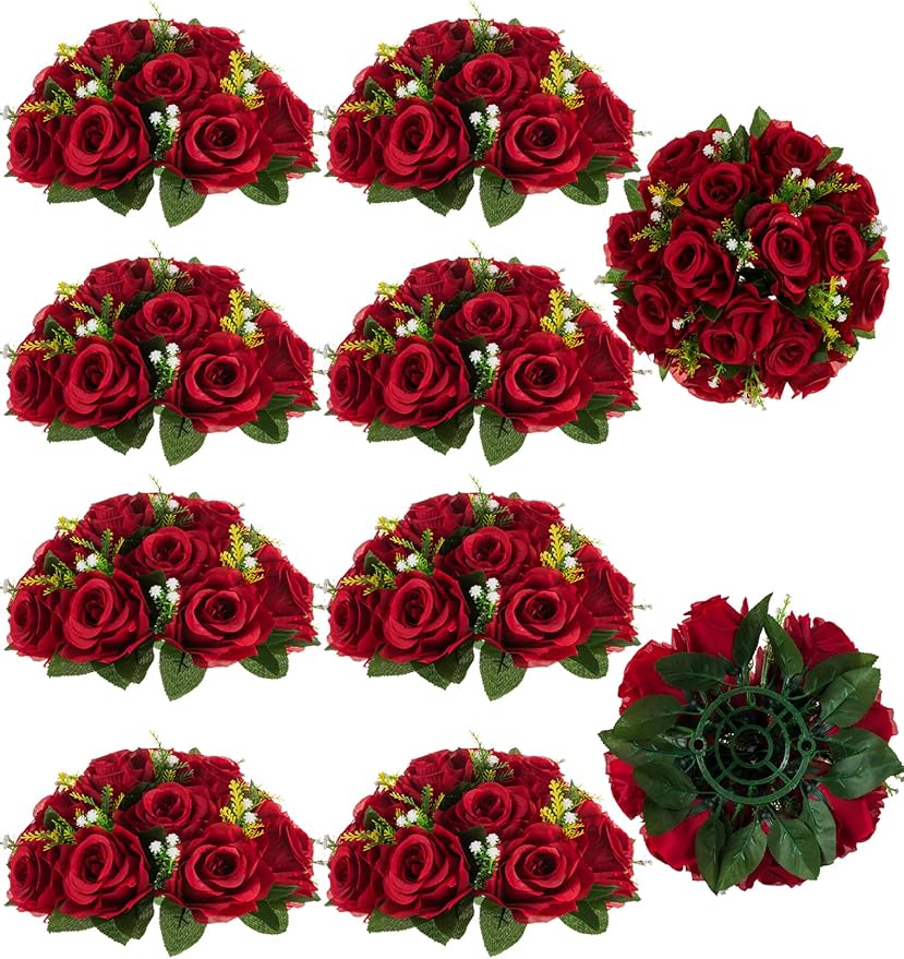 BLOSMON Flower Centerpieces for Tables Wedding: 10 Pcs Crimson Red Artificial by Blosmon
