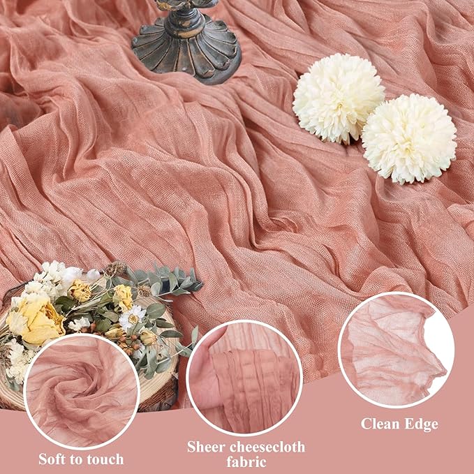 Asee'm 4pcs Cheesecloth Table Runner 120 Inches Dark Rose Boho Gauze Cheese - Image 3