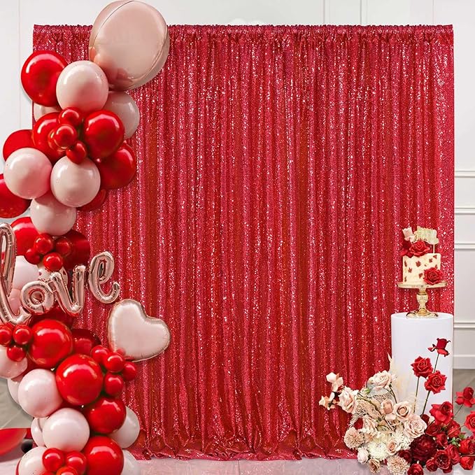 Red Sequin Backdrop Curtain 7ft x 7ft Background Drapes - Image 5