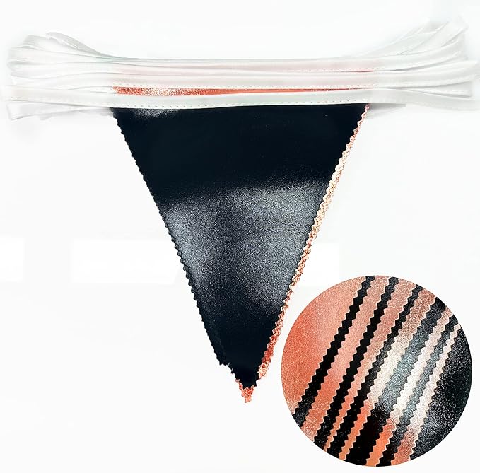 Black Rose Gold Party Decorations Triangle Pennant Banner Flag Rose Gold Black - Image 3