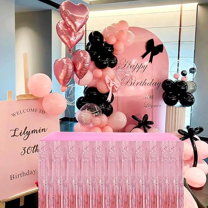 Pink Streamers Party Decorations, 2 Packs Pink Table Skirts Metallic Foil - Image 4