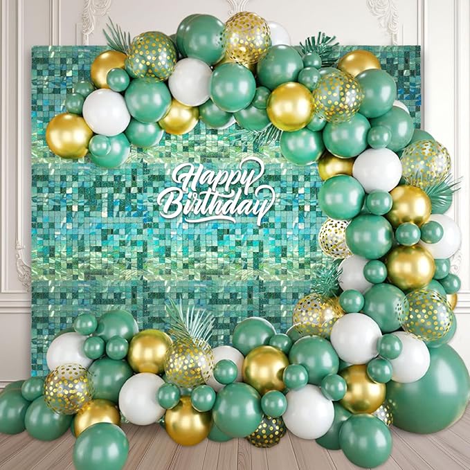 12PCS Light Green Shimmer Wall Backdrop, Laser Square Sequin Photo Backdrops by ZEBMOON