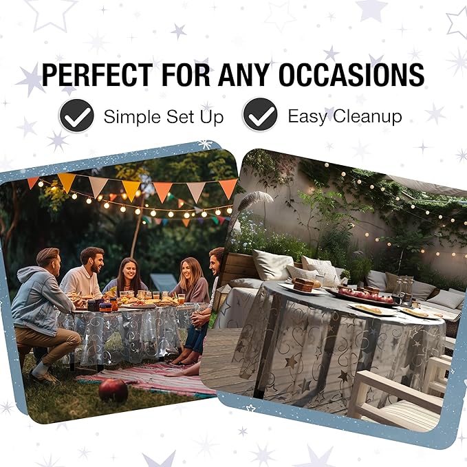 Exquisite Clear Silver Star Tablecloth Plastic 12-Pack Disposable Round - Image 5