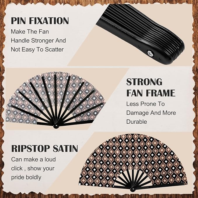 Thyle 6 Pcs Large Folding Fan for Line Dancing Bulk Boots on The Ground Hand - Image 3