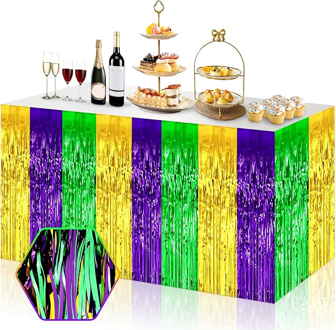 3 Pack 29x108 Inch Gold Green Purple Foil Fringe Table Skirts Metallic Banner by Ferwzsr