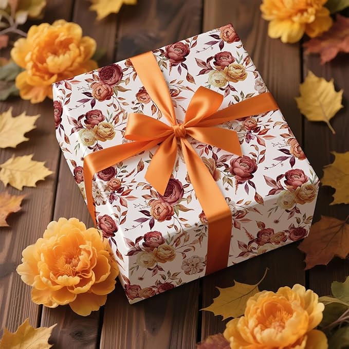 RUSPEPA Fall Floral Wrapping Paper Roll - Image 3