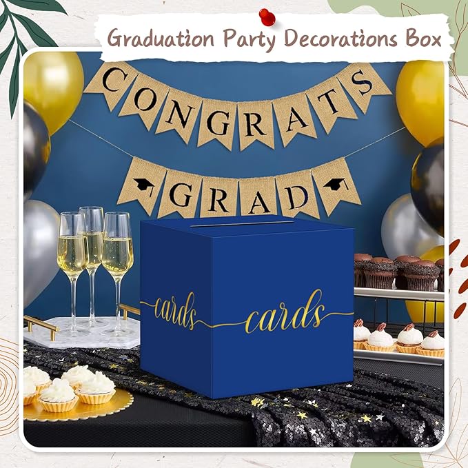 QIKSION Blue Graduation Card Box, Graduation, Wedding Reception, Baby Shower - Image 2