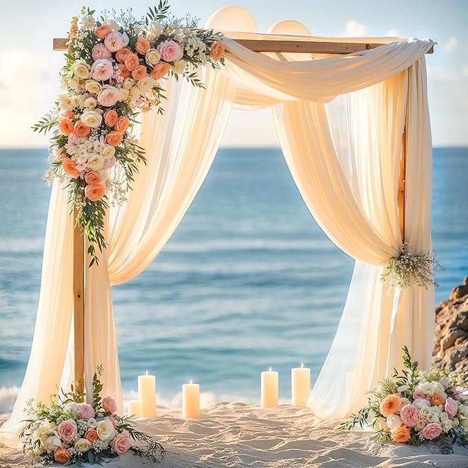 Wedding Arch Draping Fabric, 2 Panels 28" x 19Ft Champagne Backdrop Curtain - Image 5