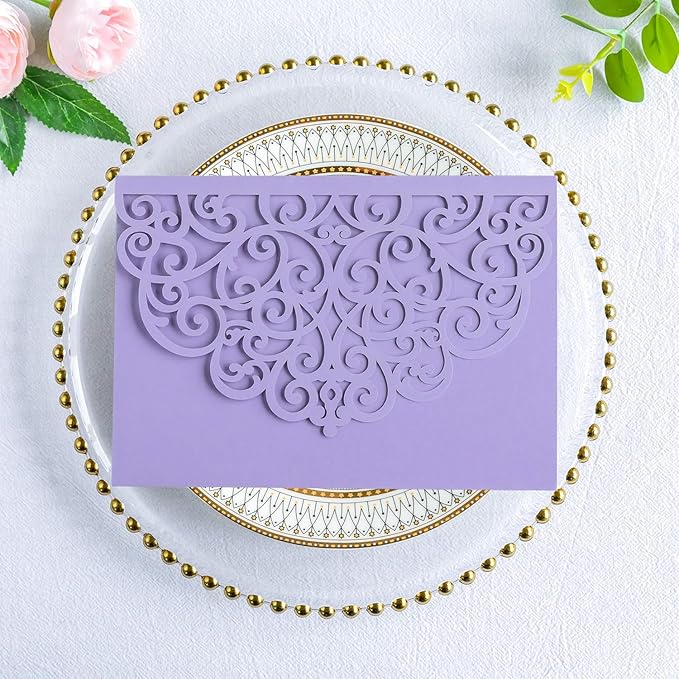 ponatia 20PCS Lilac Quinceanera Invitation Cards, Tri-Fold Laser Cut Wedding - Image 2