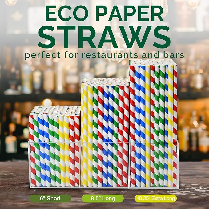 Chunspak 6" Short Fat Colorful Striped Paper Drinking Straws Disposable 100 - Image 6