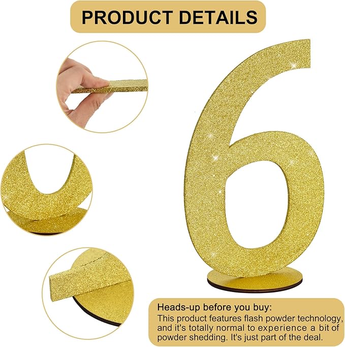 TONIFUL 11.8 Inch Gold Glitter Numbers Table Centerpieces 0-9 Birthday Party - Image 3